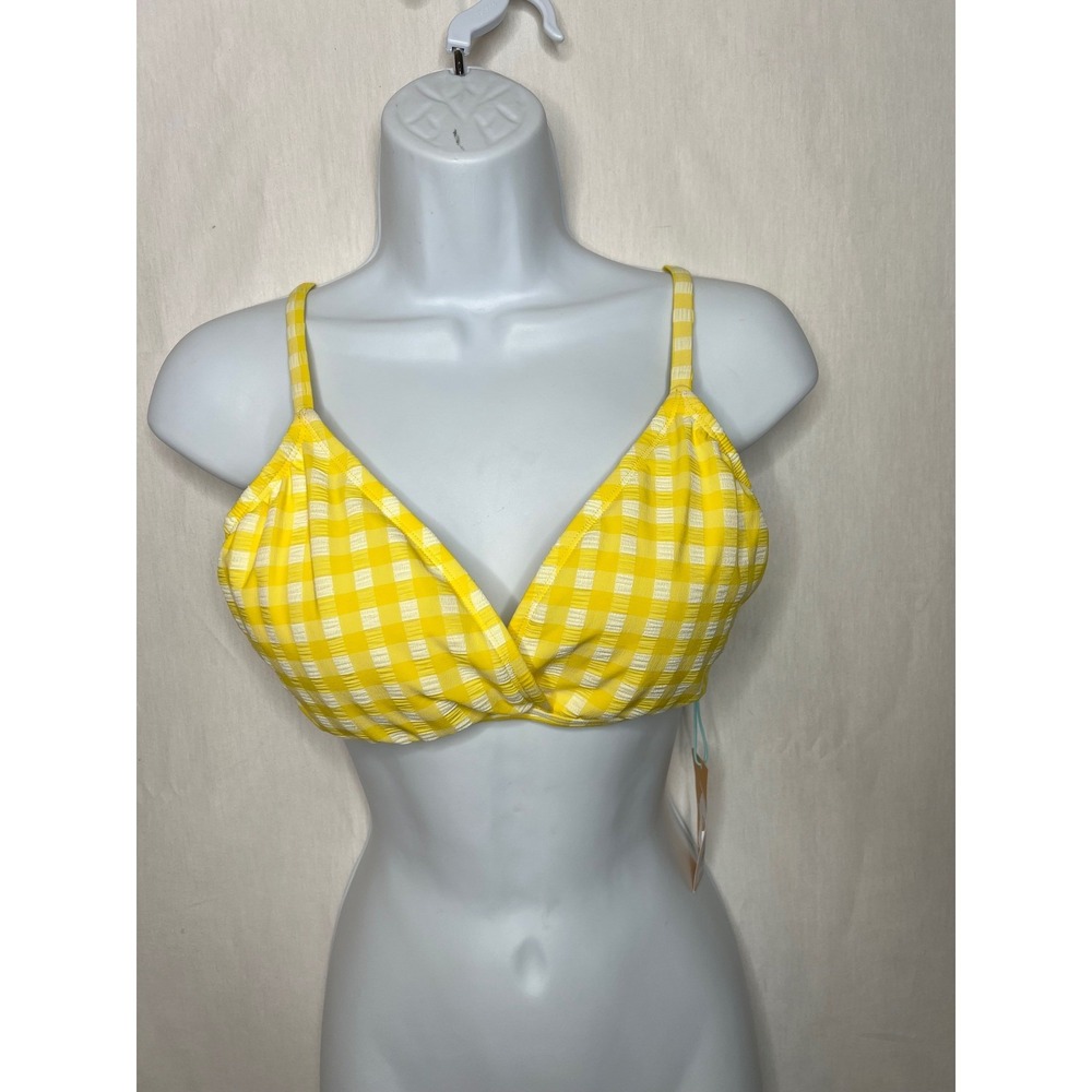 Kona Sol Yellow Gingham Wrap Front Bikini Top Bralette M 8-10 238 02 4987